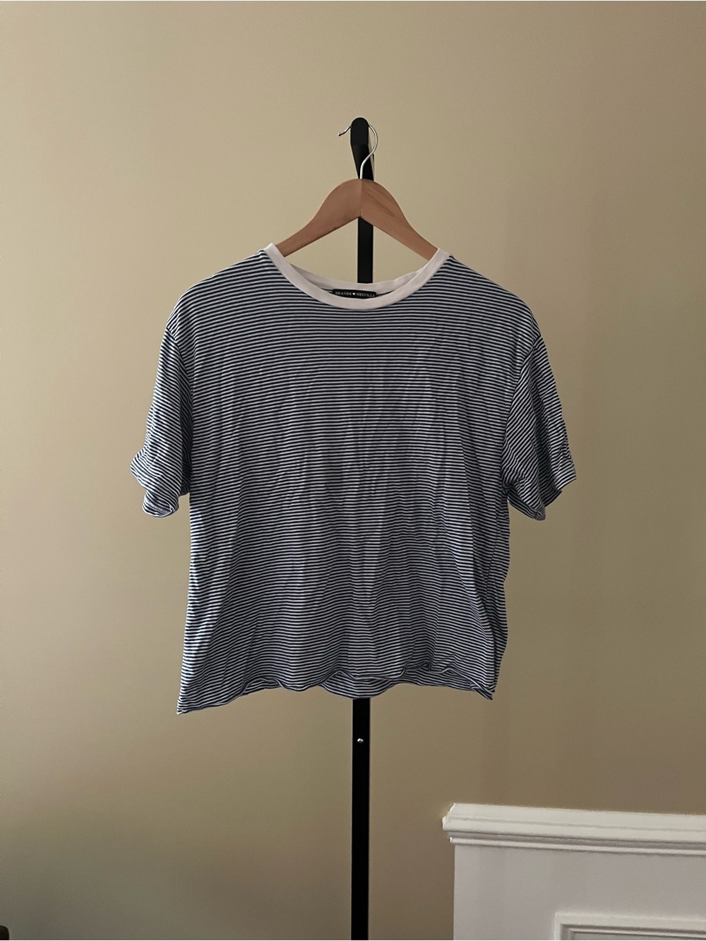 Brandy Melville Striped Short Sleeve Tee in Navy and White